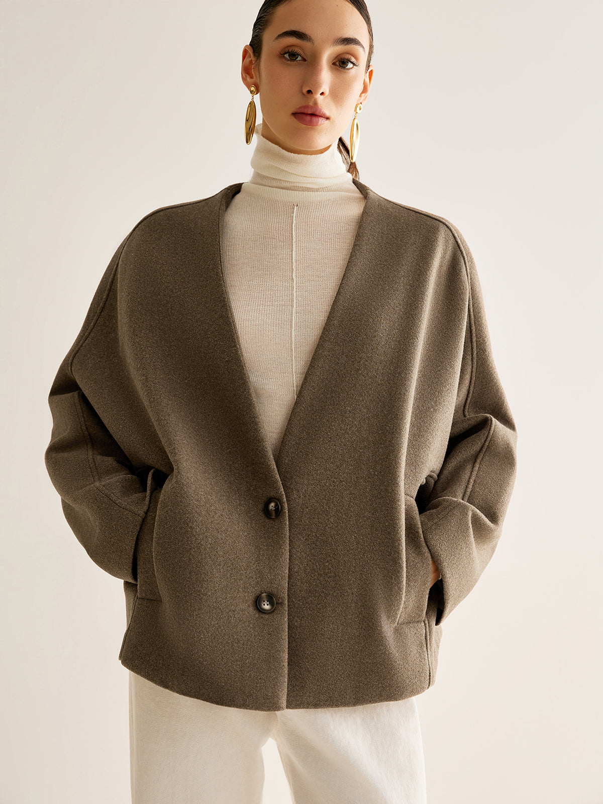 Veste femme stylée sans col chaude
