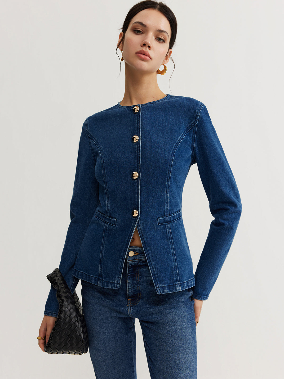 Schlanke Daunen-Jacke Jeans-Look - IdealeKleiden