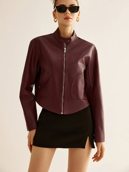 Modische Lederjacke Reißverschluss Design - IdealeKleiden