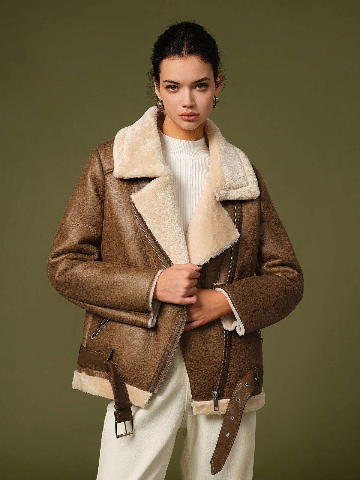 Veste polaire souple avec ceinture pour femme