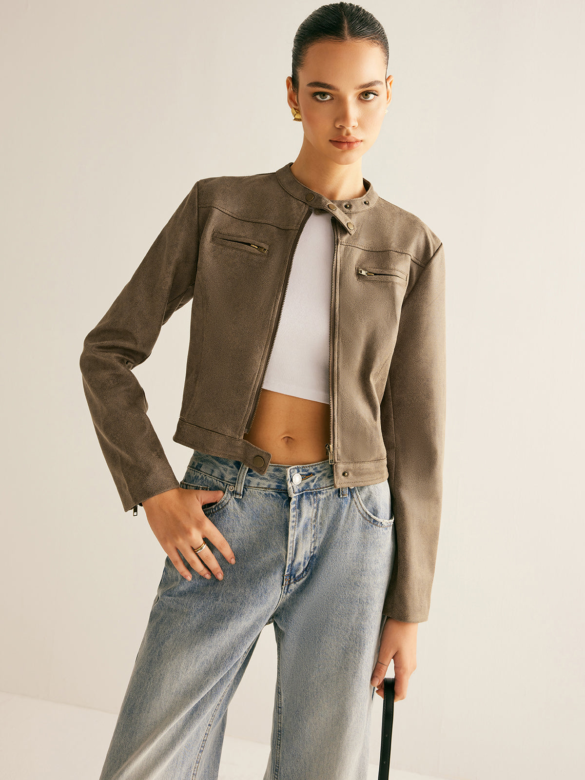 Veste zippée tendance col boutonné