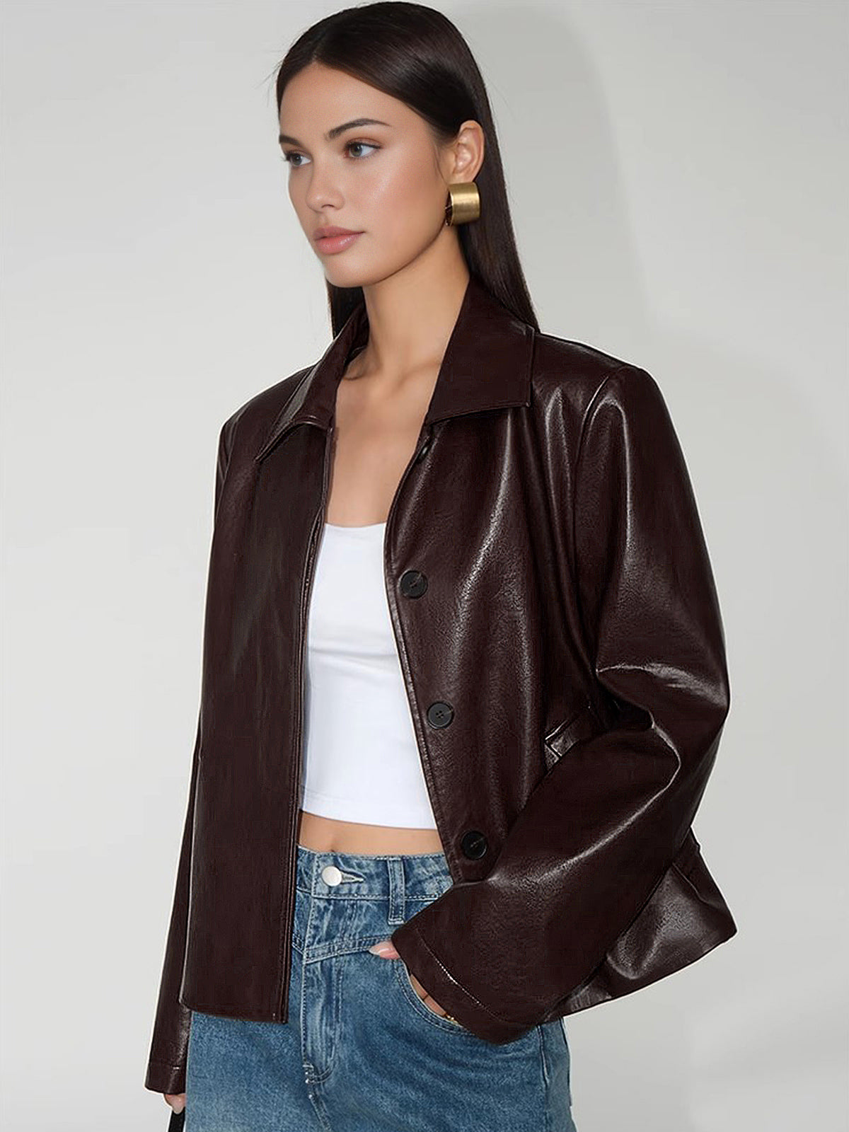 Veste en cuir courte moderne à fermeture éclair