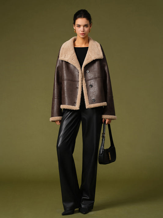 Frauen Lederjacke Warm Winter - IdealeKleiden