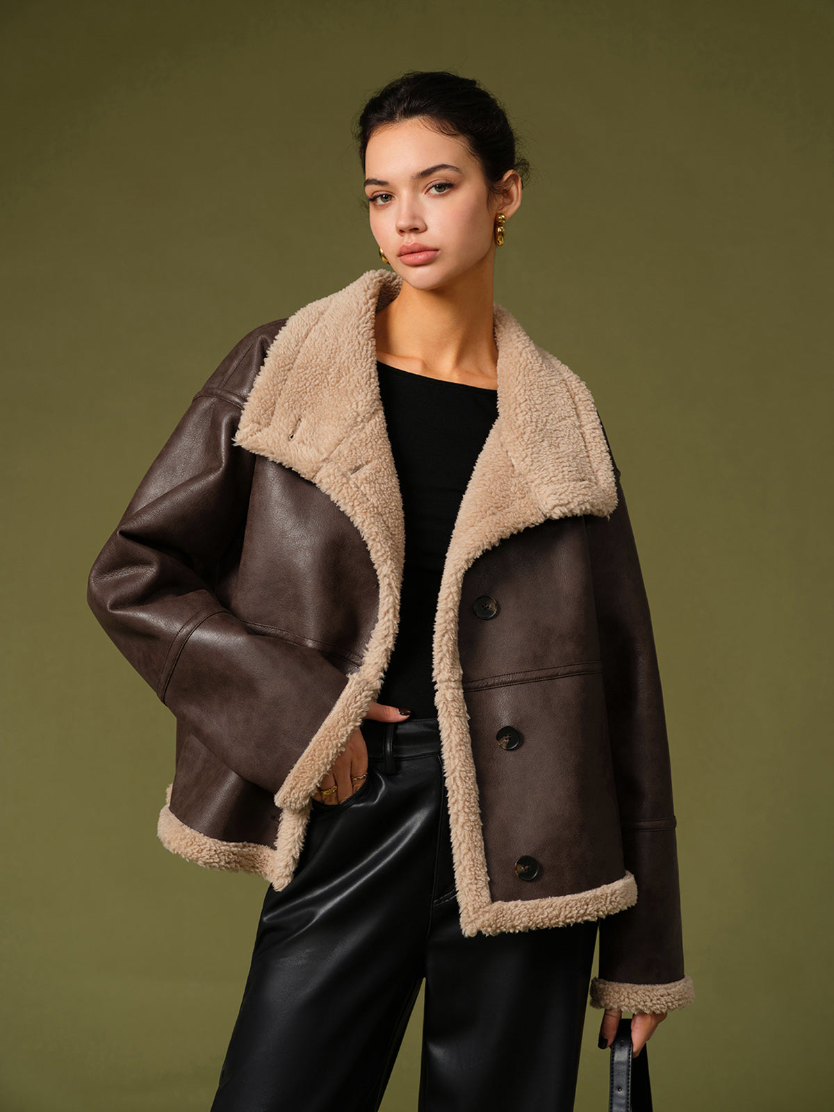 Blouson en cuir chaud d'hiver pour femme