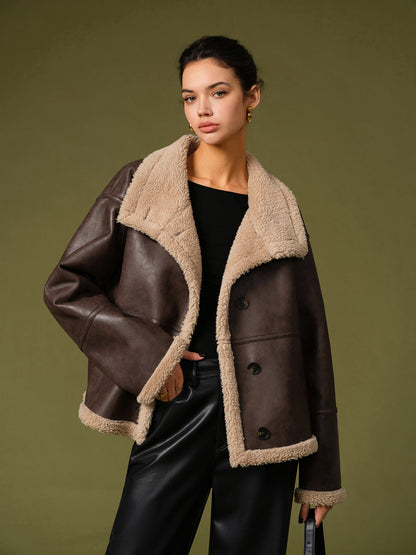 Blouson en cuir chaud d'hiver pour femme
