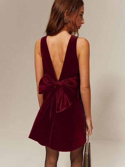 Robe courte femme aspect velours vue dos