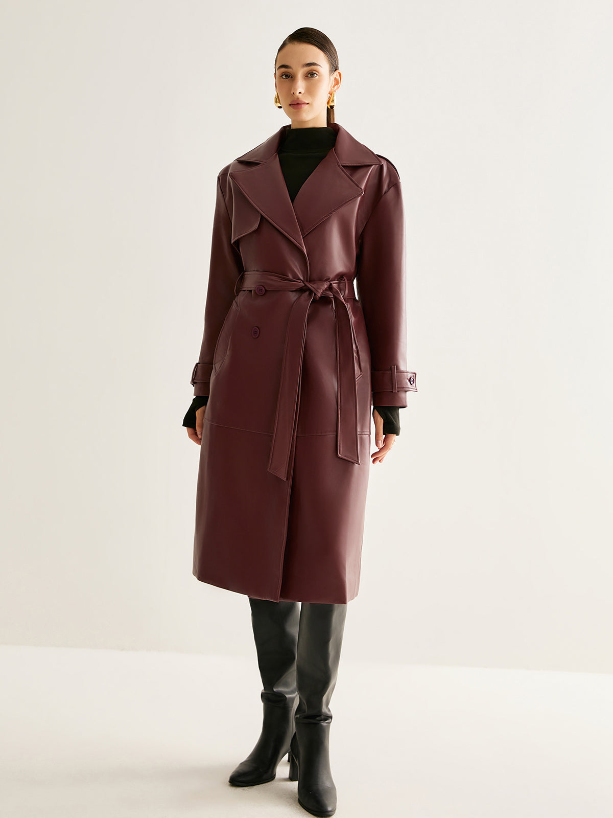 Blouson long en cuir élégant pour femme