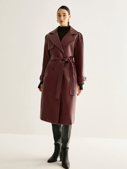 Blouson long en cuir élégant pour femme