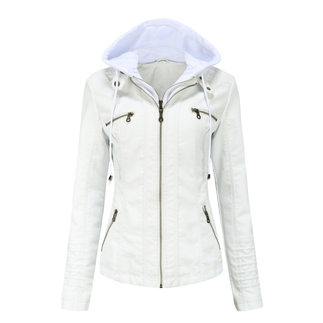 Blouson en Cuir à Capuche Coupe Ajustée