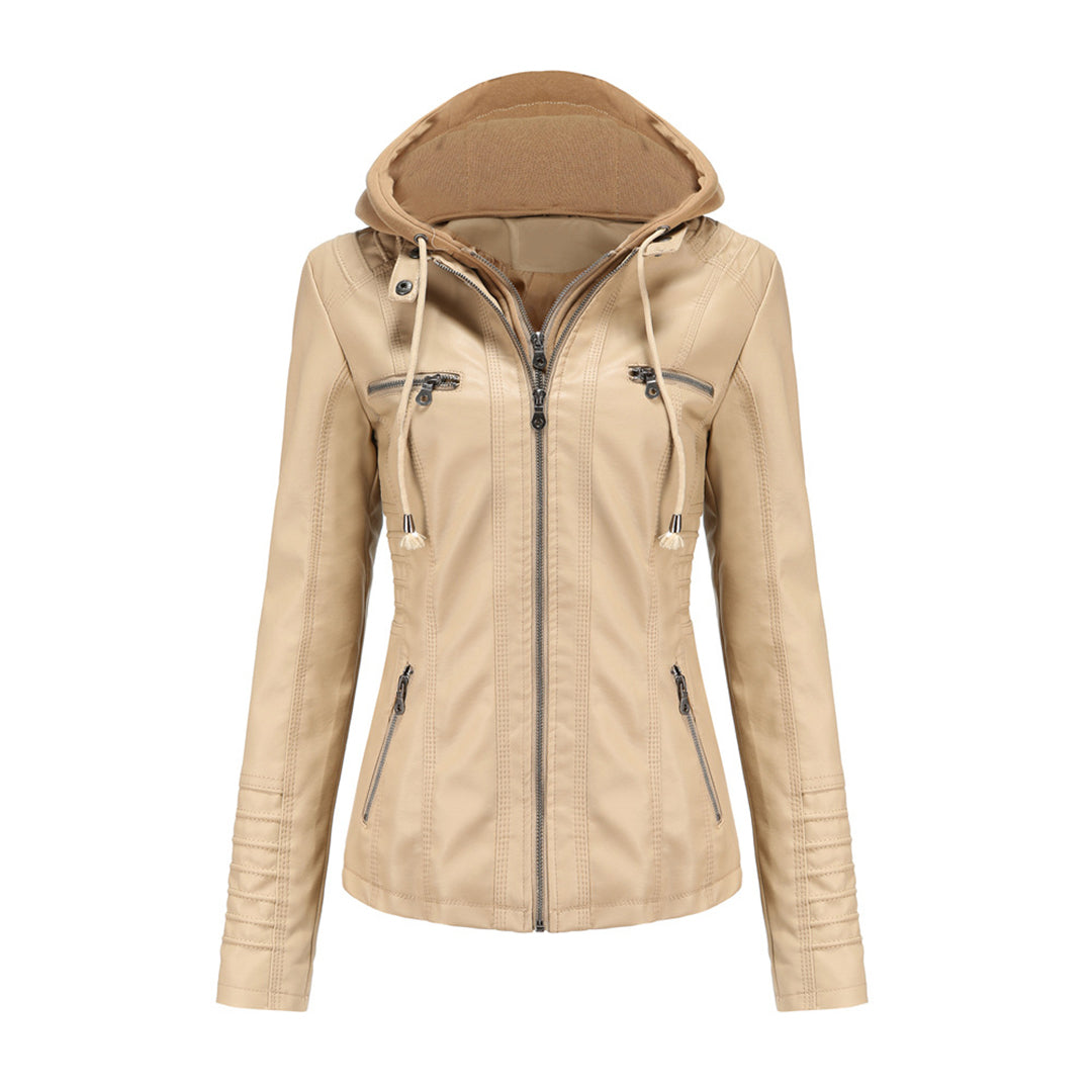 Blouson en Cuir à Capuche Coupe Ajustée