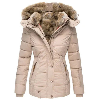 Manteau femme capuche fourrure look hiver élégant