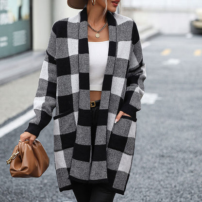 Gilet en maille à carreaux tendance pour femme