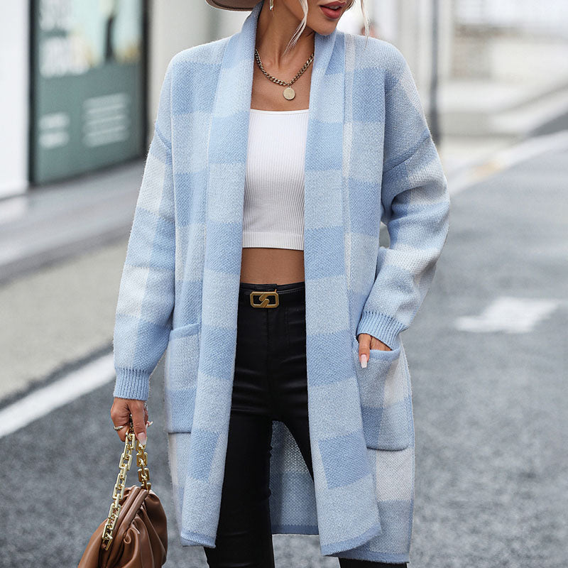 Gilet en maille à carreaux tendance pour femme