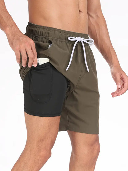 Short de bain homme séchage rapide 2-en-1