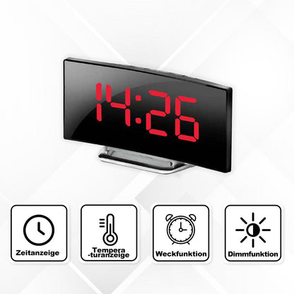 Horloge miroir LED moderne avec écran incurvé et fonction réveil silencieuse
