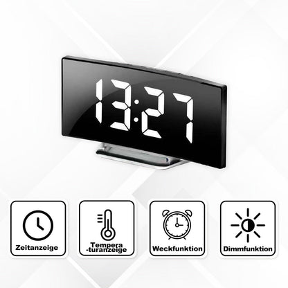 Horloge miroir LED moderne avec écran incurvé et fonction réveil silencieuse