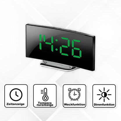 Horloge miroir LED moderne avec écran incurvé et fonction réveil silencieuse