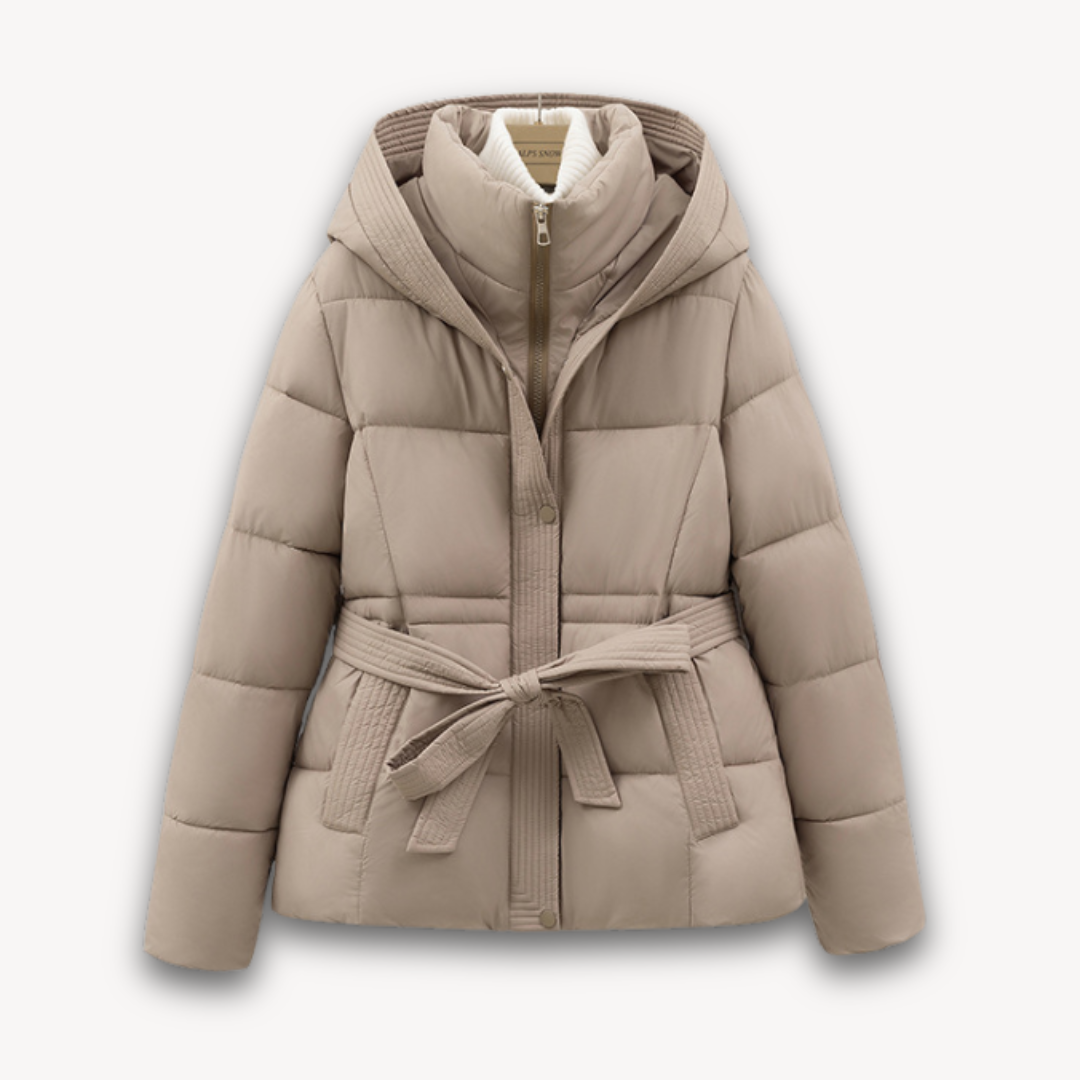 Doudoune femme d'hiver avec capuche et ceinture
