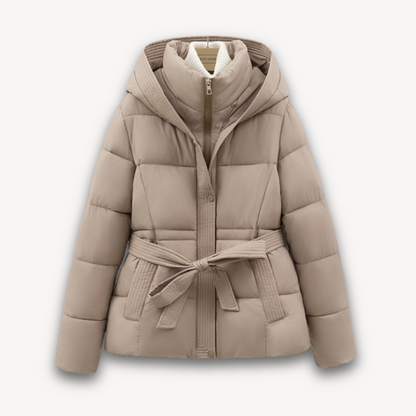 Doudoune femme d'hiver avec capuche et ceinture