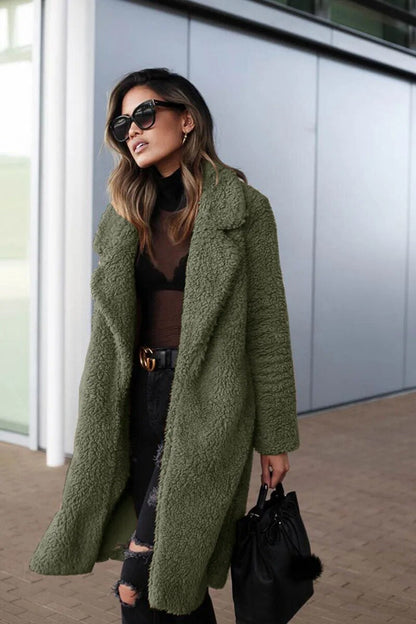 Manteau long d'hiver Teddy pour femme élégant coupe ample