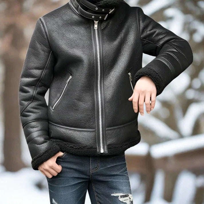 Blouson en cuir épais, doublé chaud pour l'hiver