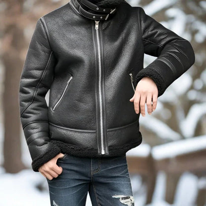 Blouson en cuir épais, doublé chaud pour l'hiver