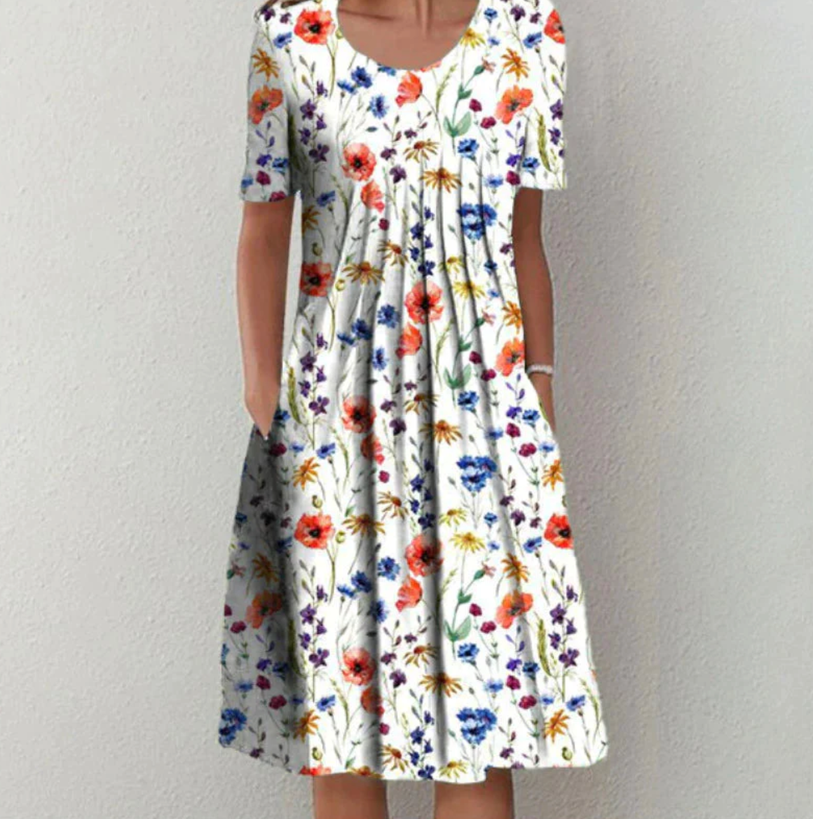 Damen Sommerkleid Blumenmuster Lockeres Design - IdealeKleiden