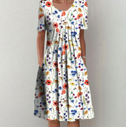 Damen Sommerkleid Blumenmuster Lockeres Design - IdealeKleiden