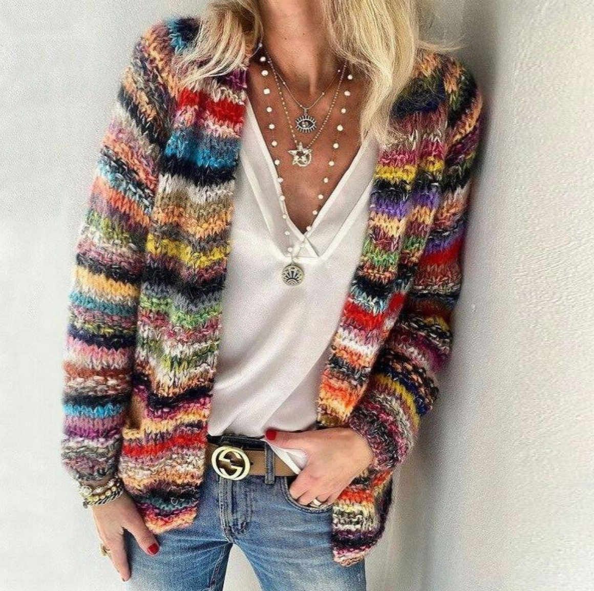 Bunte Strickjacke Frauen Trendy Design - IdealeKleiden