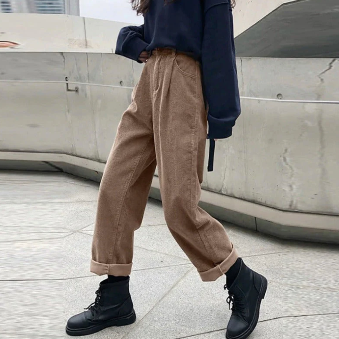 Pantalon décontracté en velours côtelé, confortable, coupe relax
