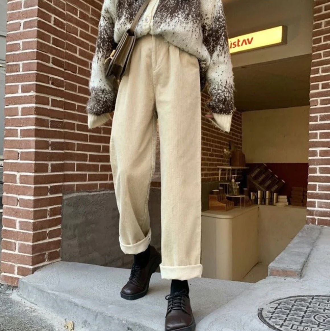 Pantalon décontracté en velours côtelé, confortable, coupe relax