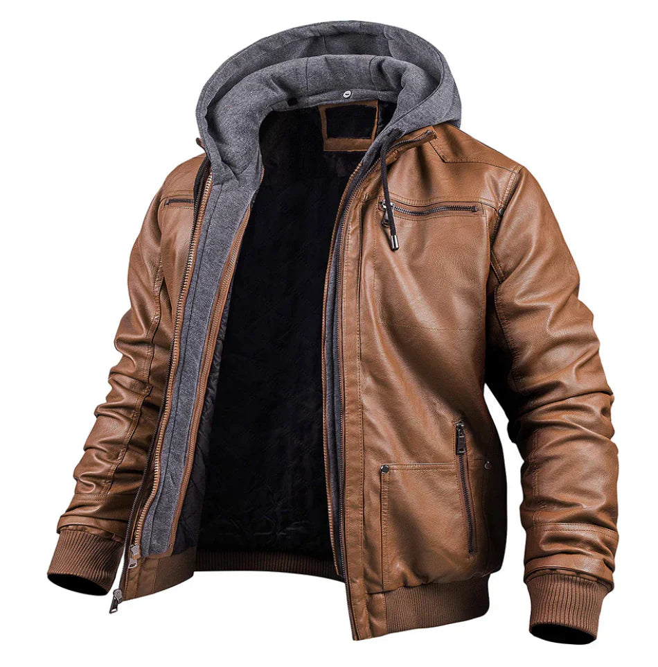 Blouson en cuir pour homme, chaud et isolant pour l'hiver