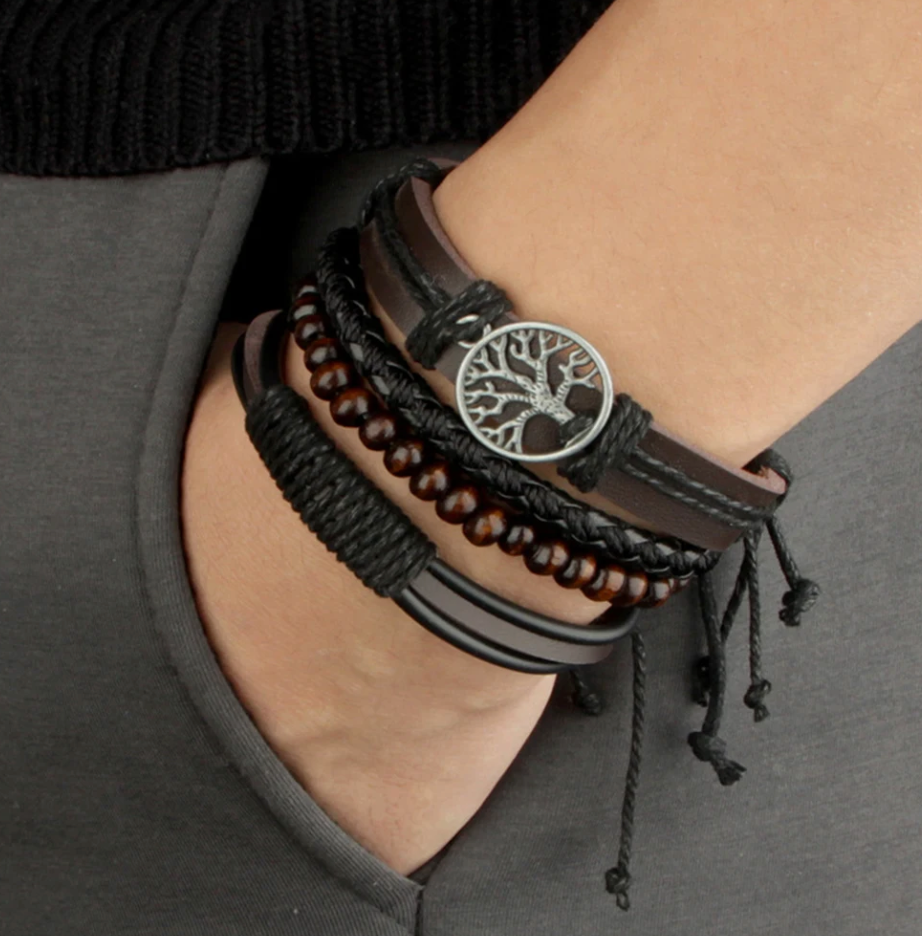 Elegantes Lederarmband Set 4-teilig - IdealeKleiden