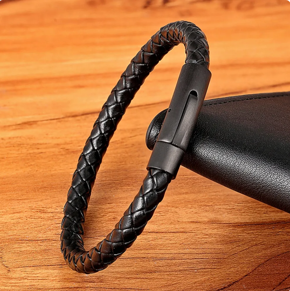 Elegantes Leder Armband Schwarz - IdealeKleiden