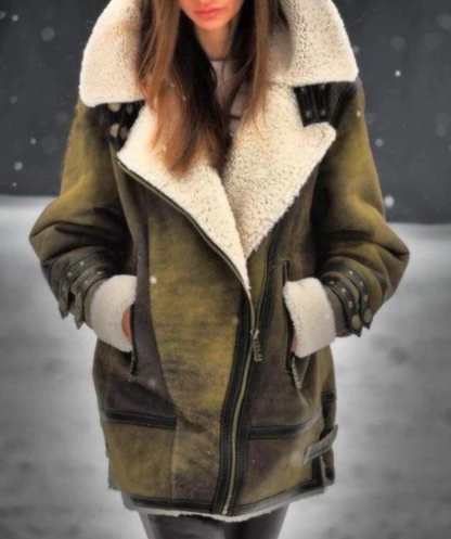 Blouson tendance en similicuir Doublure chaude en peluche Femme