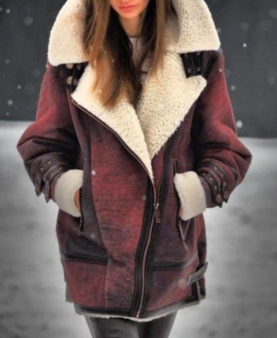 Blouson tendance en similicuir Doublure chaude en peluche Femme
