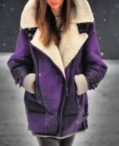 Blouson tendance en similicuir Doublure chaude en peluche Femme