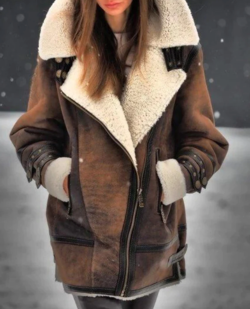 Blouson tendance en similicuir Doublure chaude en peluche Femme