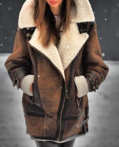 Blouson tendance en similicuir Doublure chaude en peluche Femme