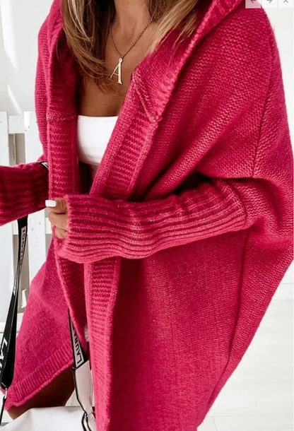 Gilet d'automne en tricot avec capuche pour femme