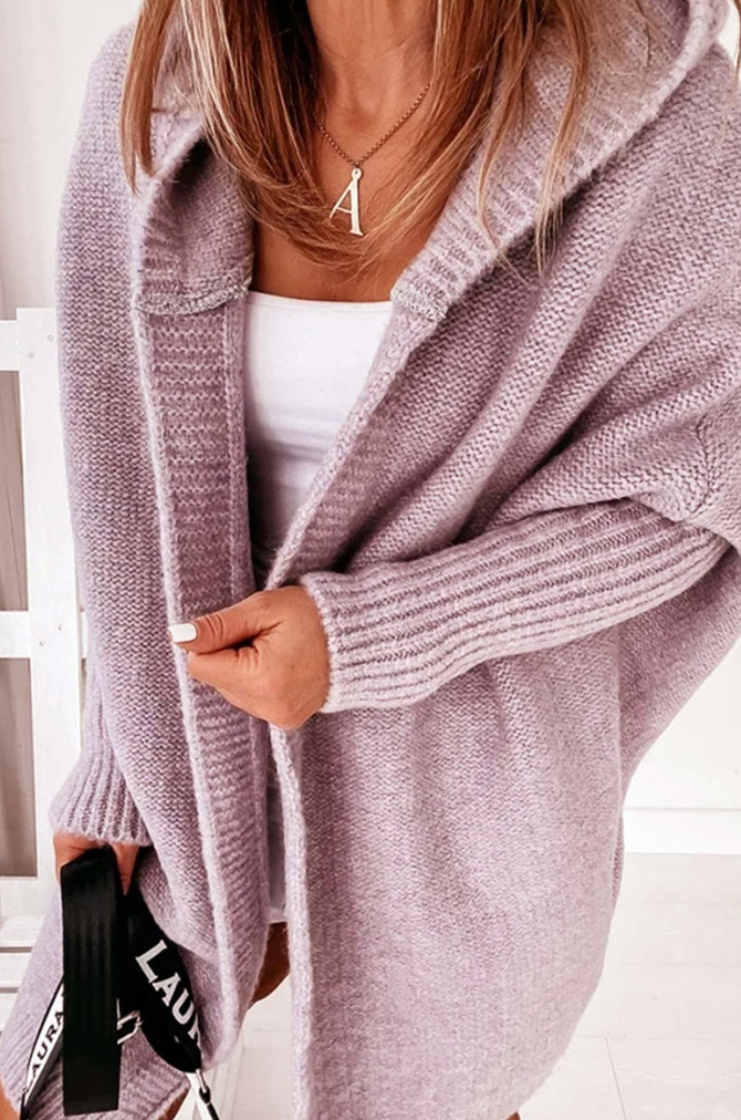 Gilet d'automne en tricot avec capuche pour femme