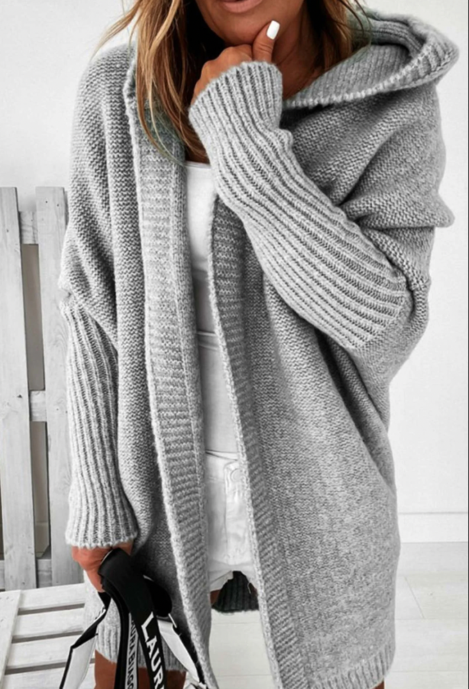 Gilet d'automne en tricot avec capuche pour femme
