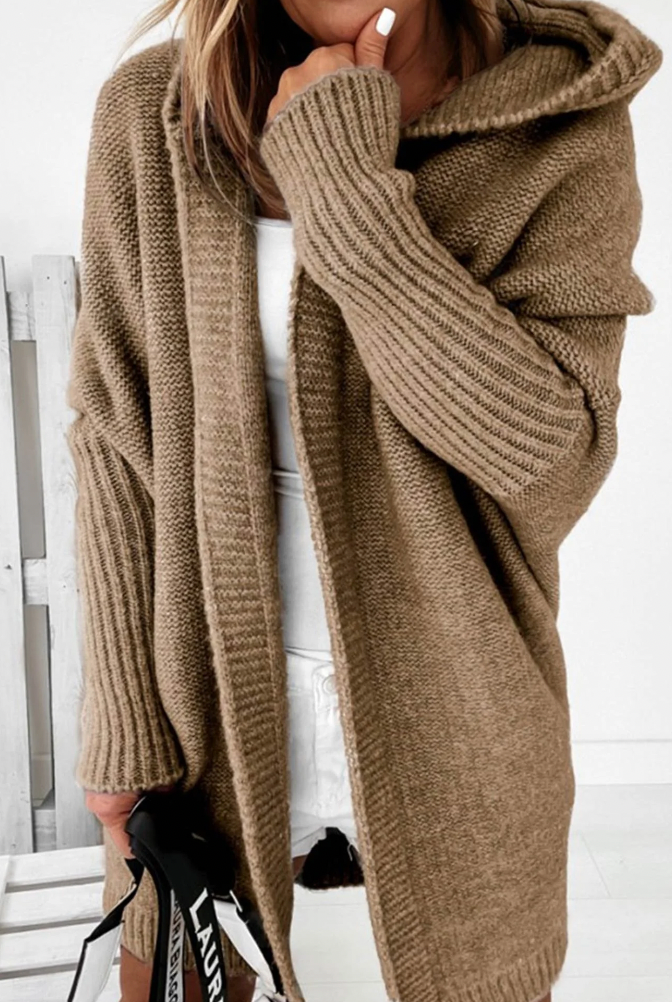 Gilet d'automne en tricot avec capuche pour femme
