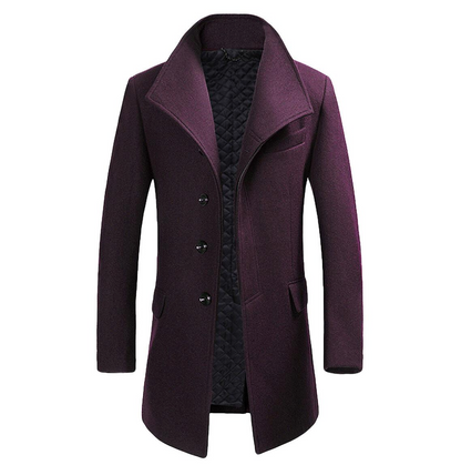 Manteau en laine élégant pour homme avec boutons et col en fourrure de renard