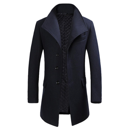 Manteau en laine élégant pour homme avec boutons et col en fourrure de renard