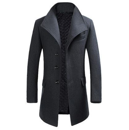 Manteau en laine élégant pour homme avec boutons et col en fourrure de renard