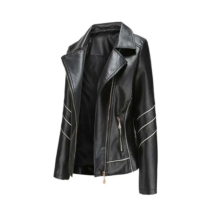 Blouson en cuir élégant pour femme, coupe ajustée