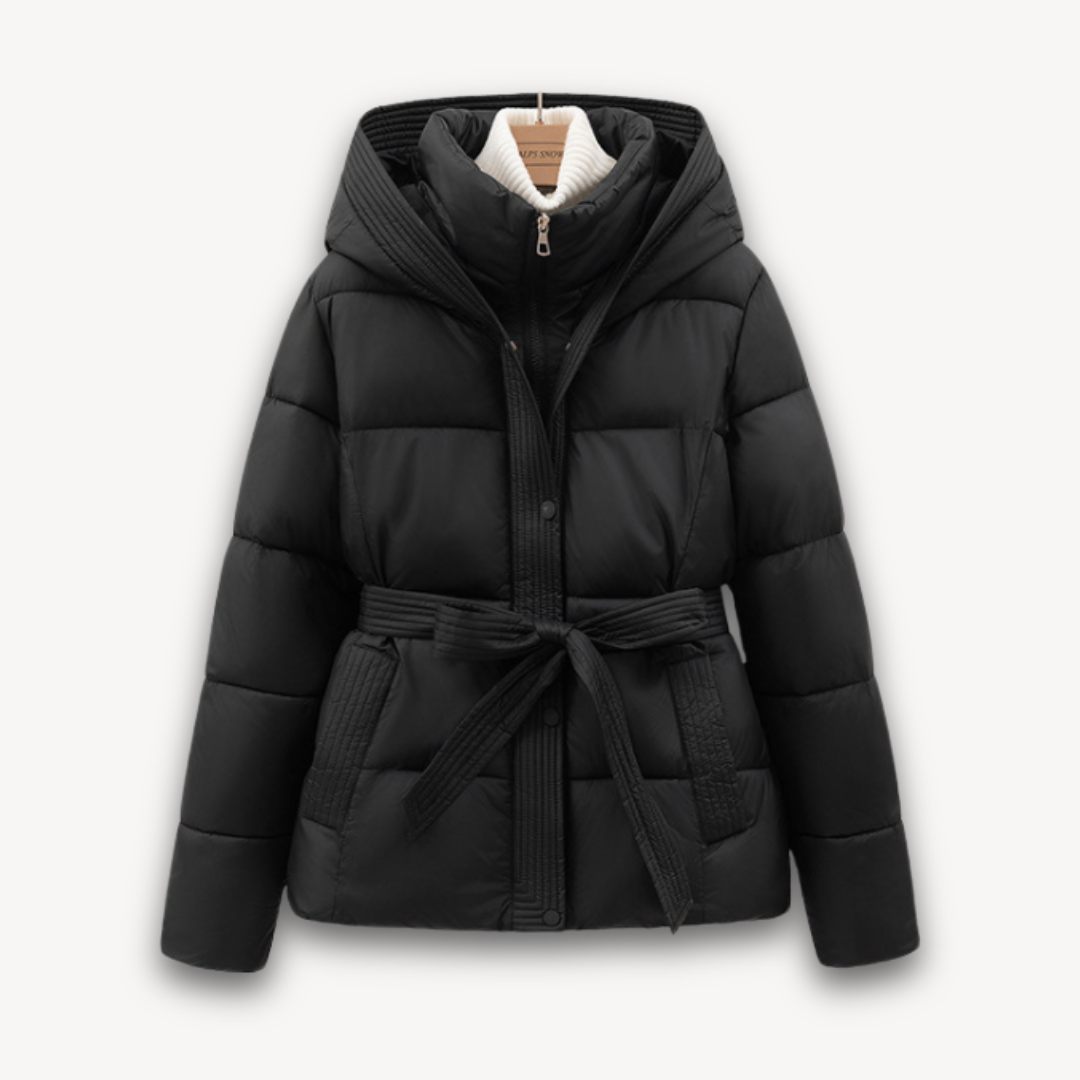 Doudoune femme d'hiver avec capuche et ceinture