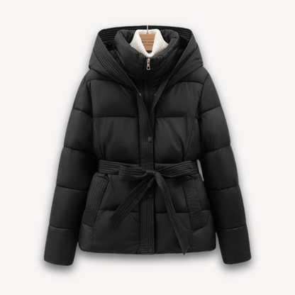 Doudoune femme d'hiver avec capuche et ceinture
