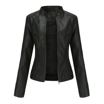 Stylische Lederjacke Frauen Biker Style - IdealeKleiden